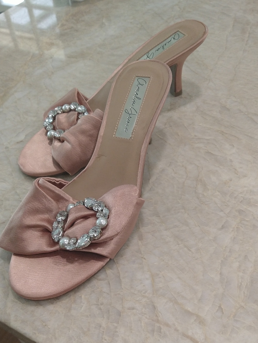 Pink Satin Heeled 3 Inch Kitten Heel Slide Sandals Sz 9